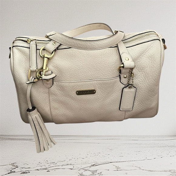 Coach Handbags - Coach Avery Cream Boston Bag 2013 w/Tassel Pebbled Leather Gold hardware